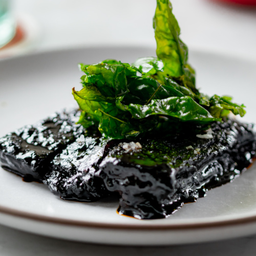 Balsamic glazed ribs with greens