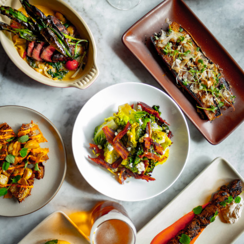 Multiple dishes of our food on the table, top view